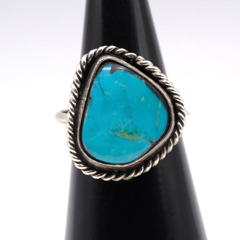 Vintage Sterling Turquoise Roper Ring 4.5