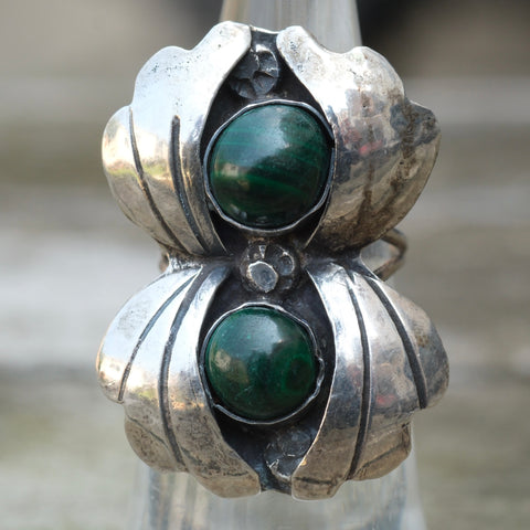 Vintage Sterling Malachite Ring 4.75