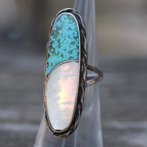 Vintage Sterling Turquoise and MOP Inlay Ring 5.5