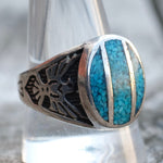 Vintage Sterling Crushed Turquoise Inlay Thunderbird Ring 11.5