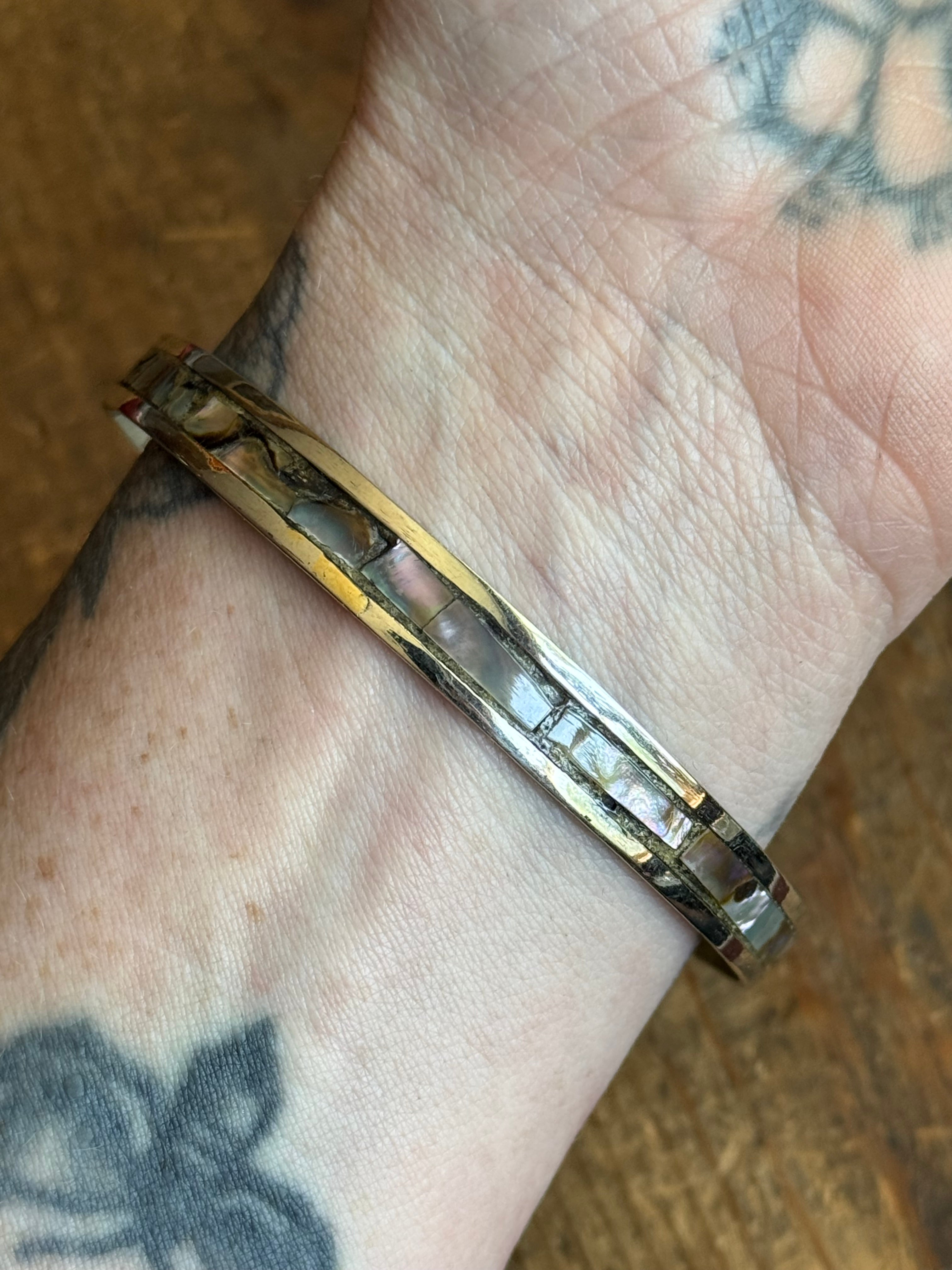 Vintage Sterling Silver Abalone Inlay Bangle