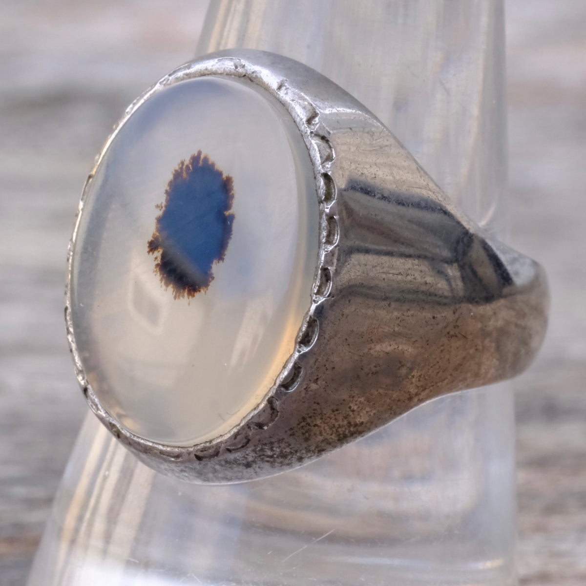 Vintage Sterling Agate Signet Ring 10