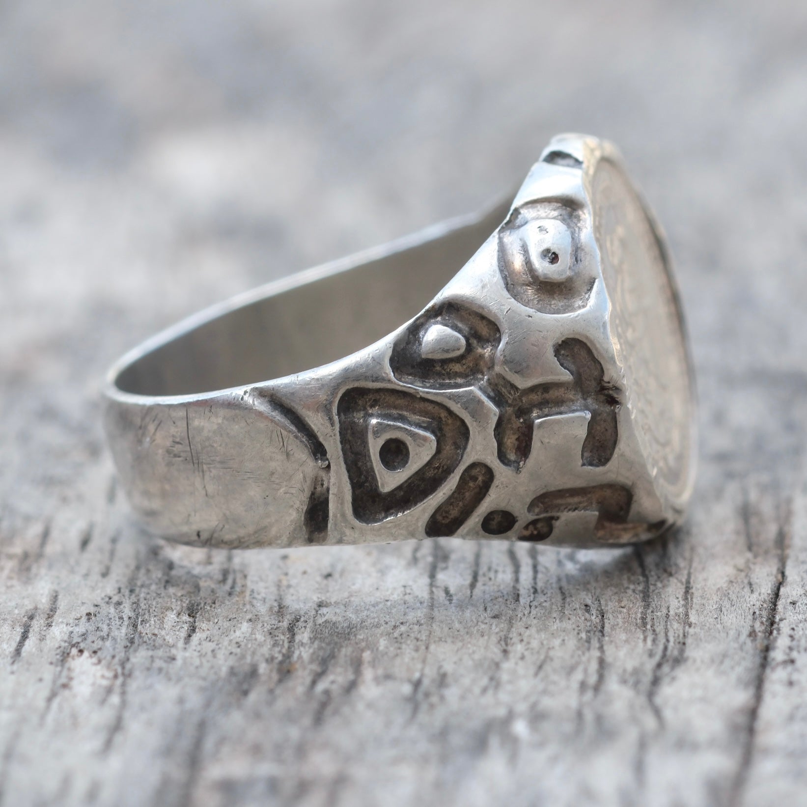 Vintage Sterling Peso Signet Ring 10.5