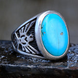 Vintage Sterling Turquoise Thunderbird Ring 9.75