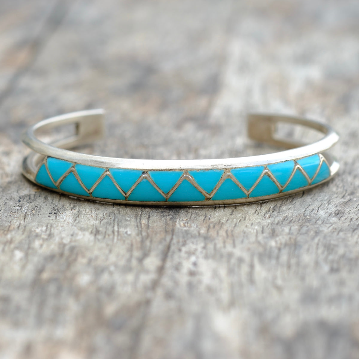 Vintage Sterling Turquoise Inlay Cuff Bracelet