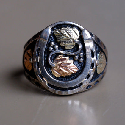 Vintage Sterling and 12k Gold Horseshoe Ring 9.75