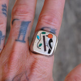 Vintage Sterling Multistone Inlay Bird Ring 10
