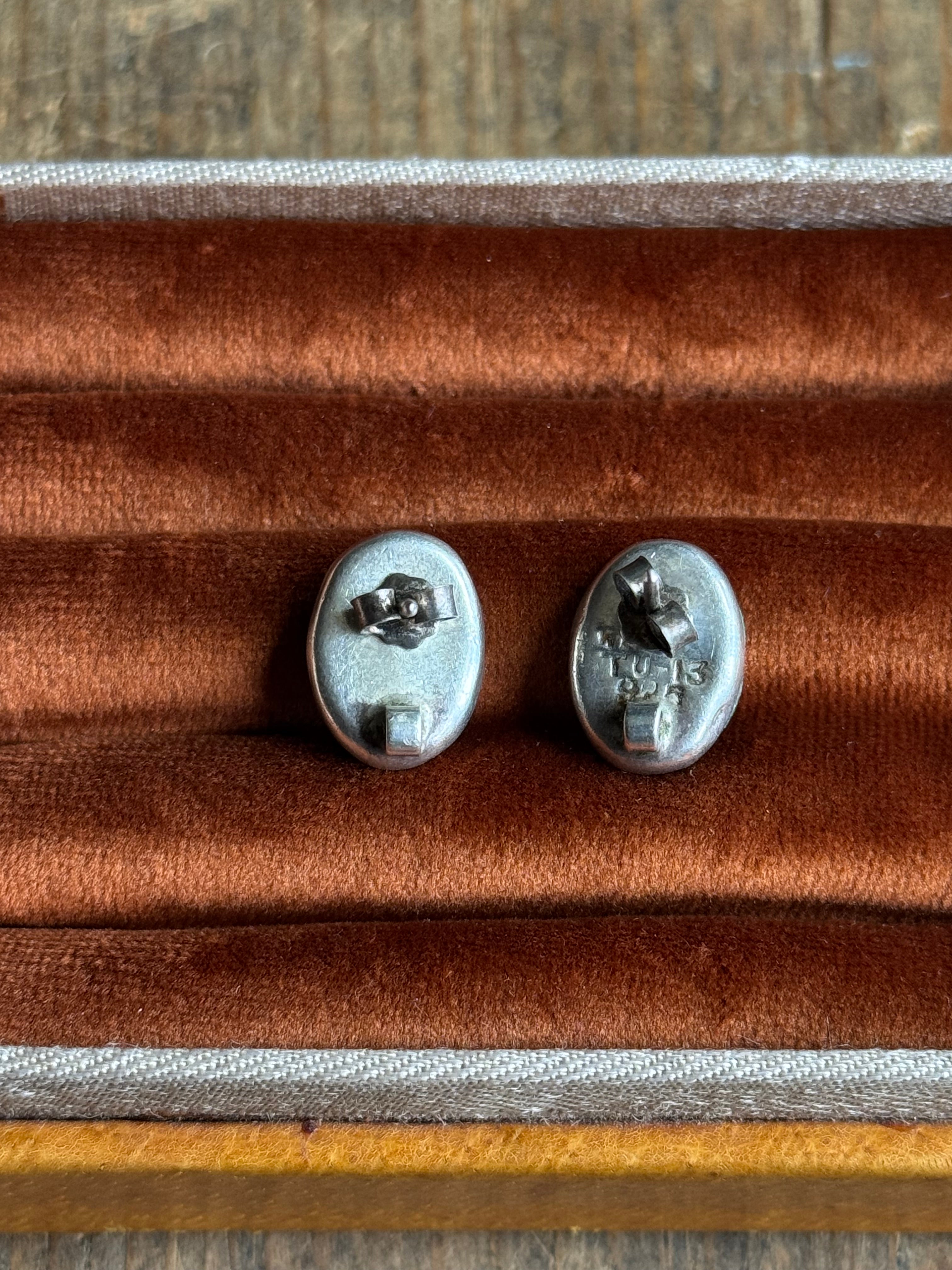 Vintage Sterling Silver Malachite Stud Earrings