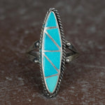 Vintage Sterling Turquoise Inlay Roper Ring 6.5