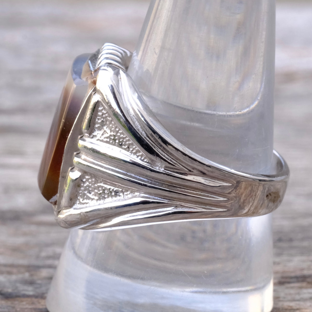 Vintage Sterling Agate Signet Ring 10.5