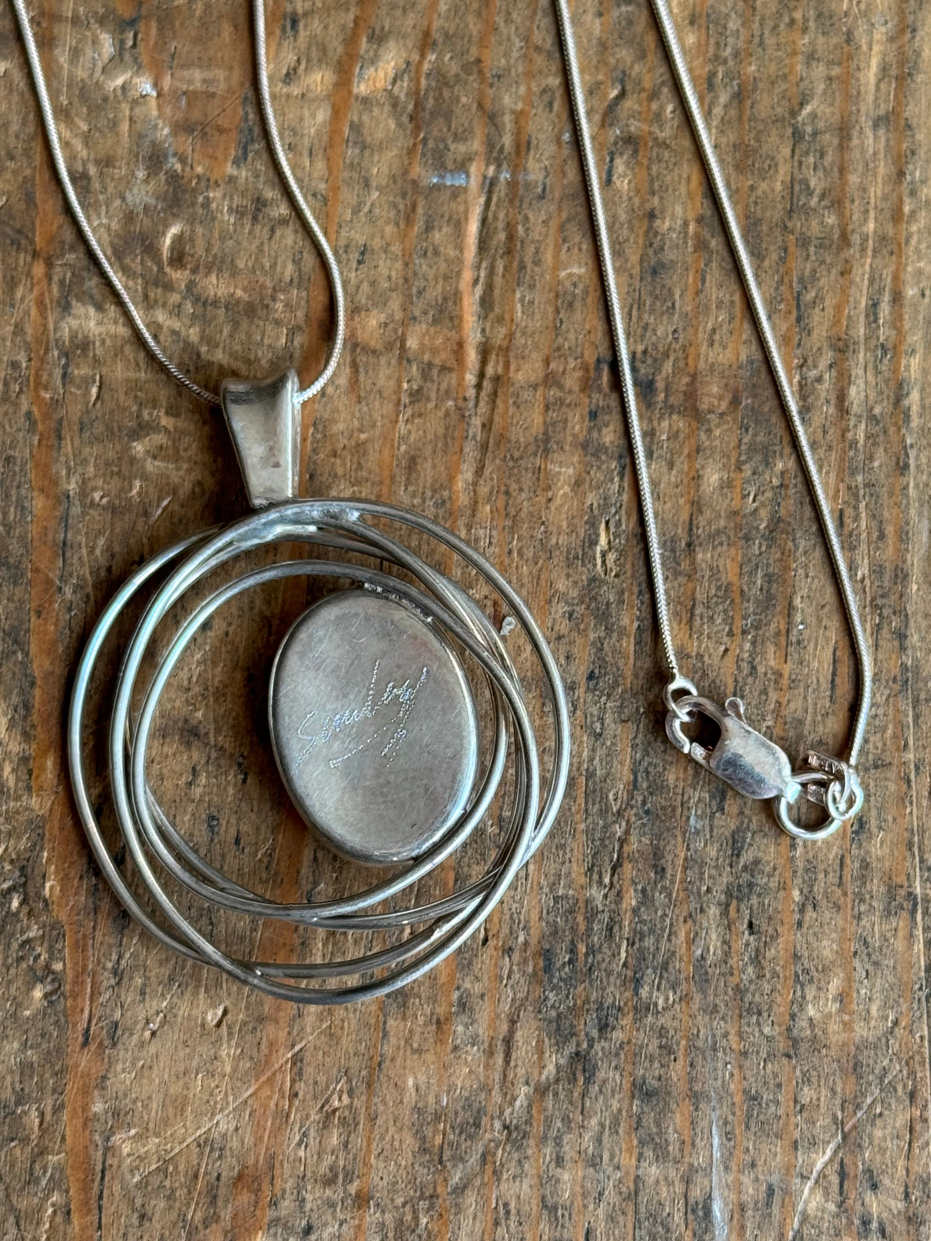 Vintage Sterling Silver Lapis Modernist 23" Necklace