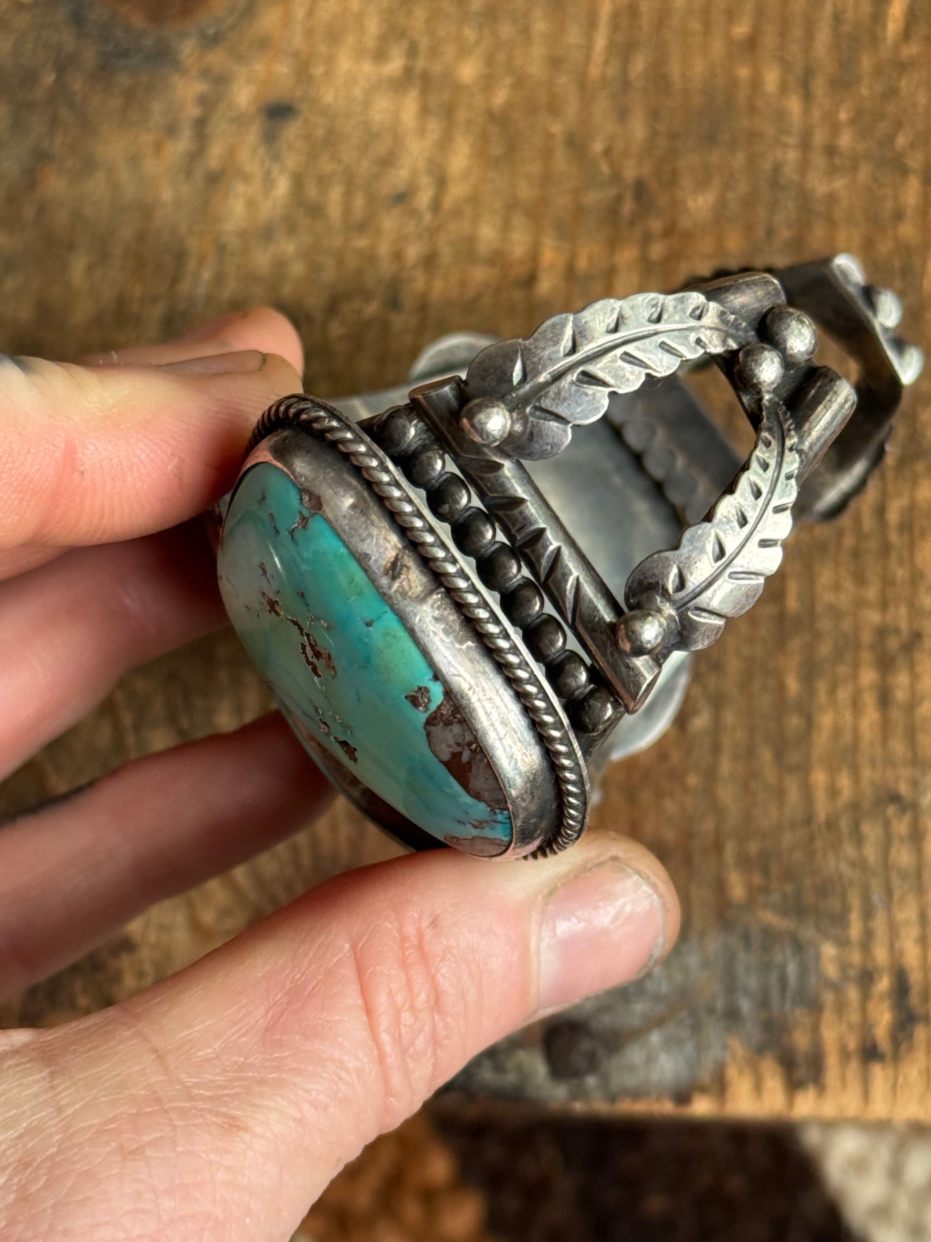 Vintage Sterling Silver 3 Stone Leaf Cuff