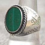Vintage Sterling Malachite Stamped Band Ring 11
