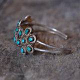 Vintage Sterling Turquoise Cluster Cuff Bracelet 6.25"