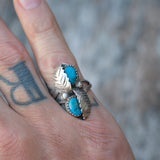Vintage Sterling Turquoise Feather Ring 6.75