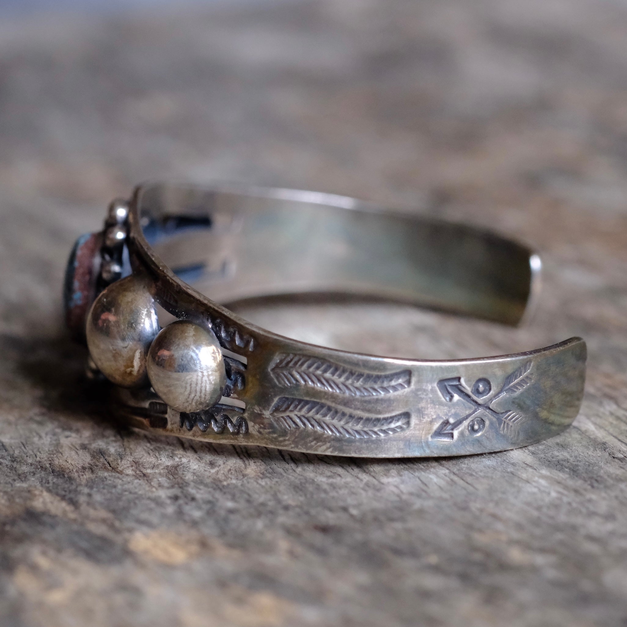 Vintage Fred Harvey Era Sterling Turquoise Stamped Cuff bracelet