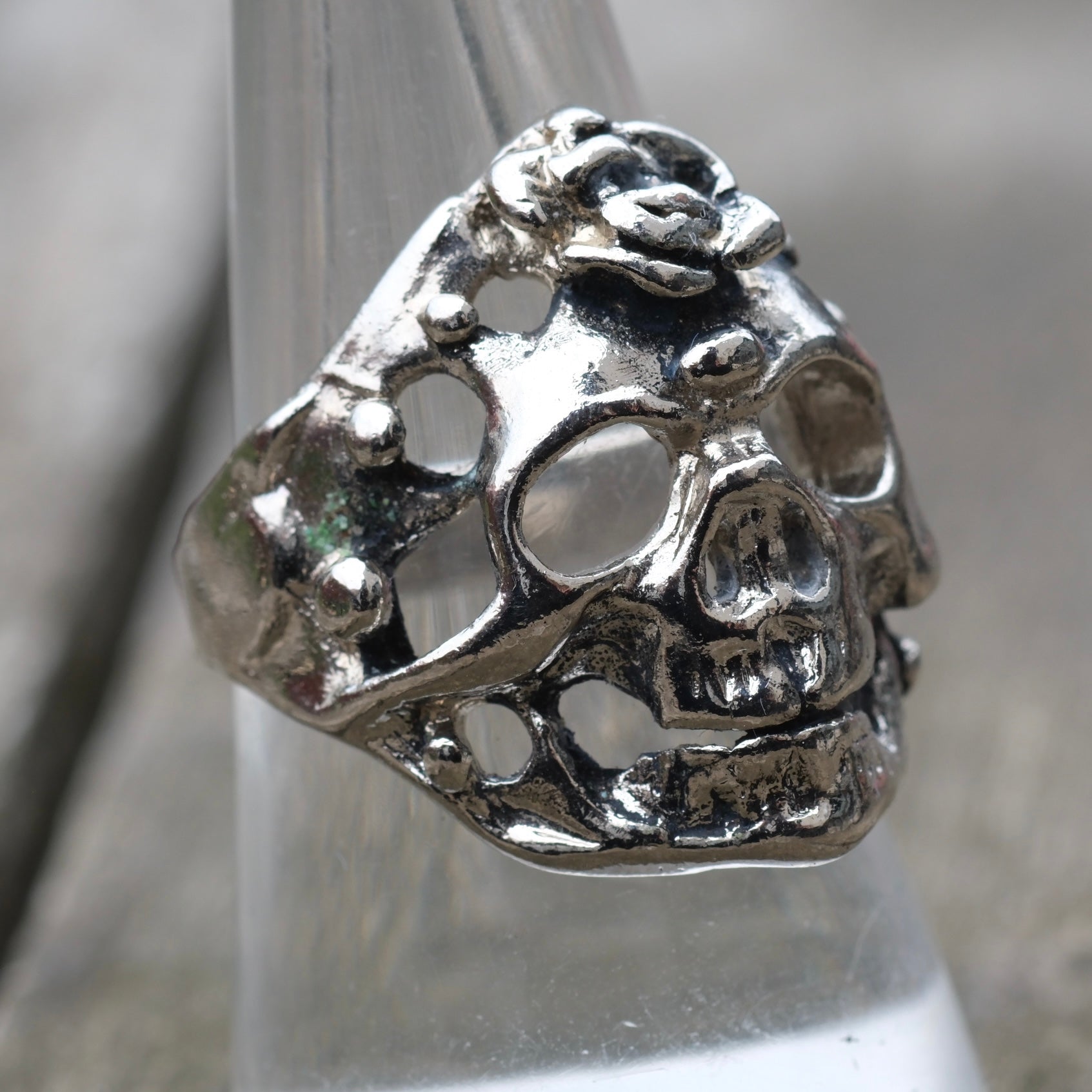 Vintage White Bronze Biker Ring 8.5