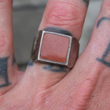 Vintage Sterling Goldstone Signet Ring 8.75