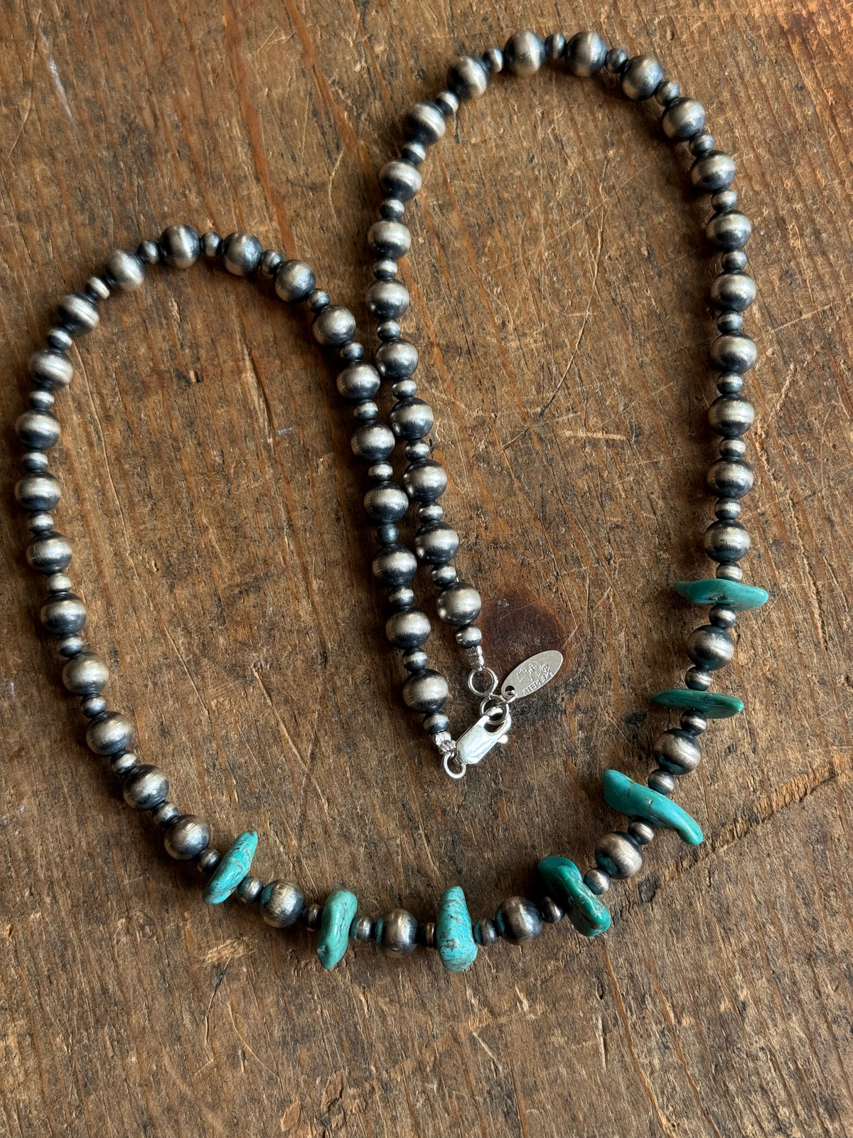 Vintage Raw Turquoise & Sterling Silver Pawn Bead Necklace