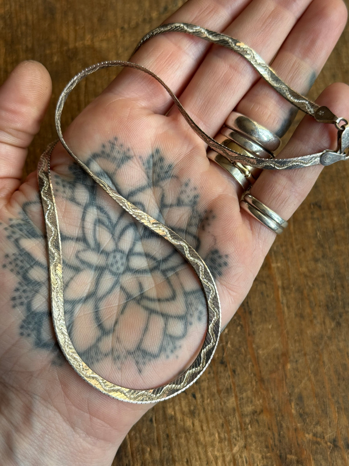 Vintage Sterling Silver 18” Etched Herringbone Chain
