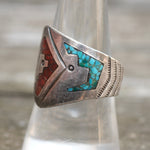 Vintage Sterling Turquoise and Coral Ring 8.75