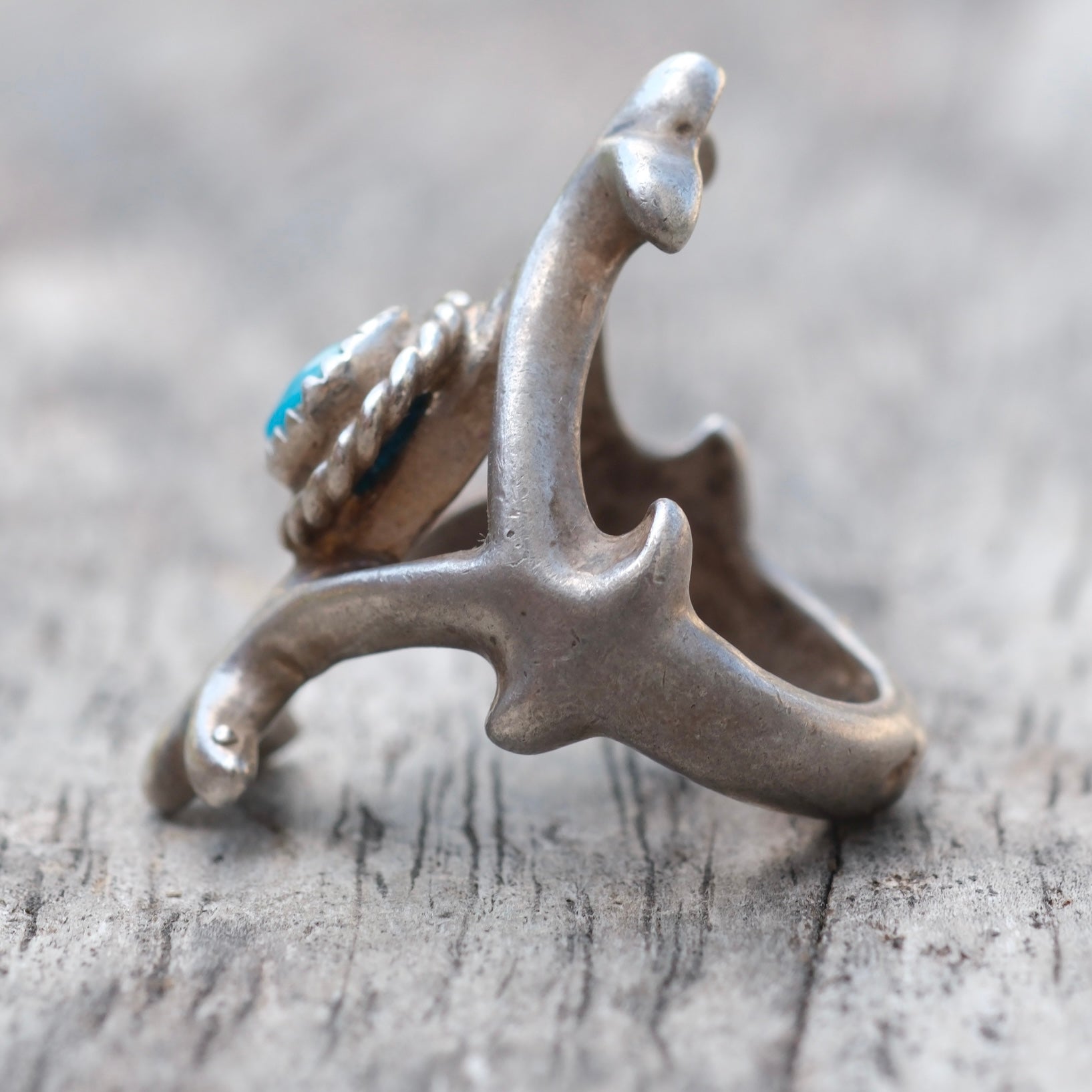 Vintage Sterling Turquoise Sandcast Ring 3.75