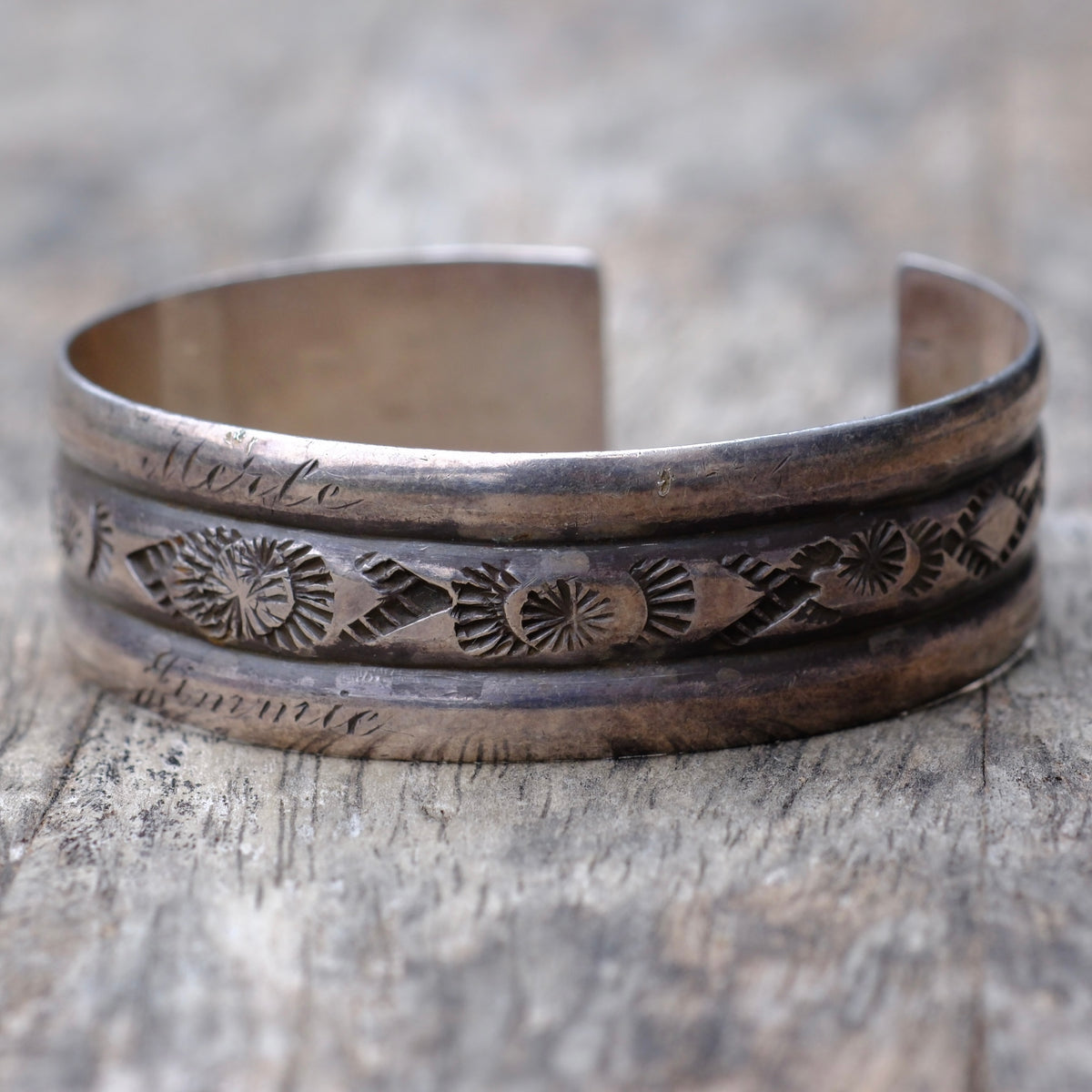 Vintage Sterling Silver Stamped Cuff Bracelet