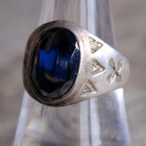 Vintage Sterling Hematite Stamped Arrows Ring 8.75