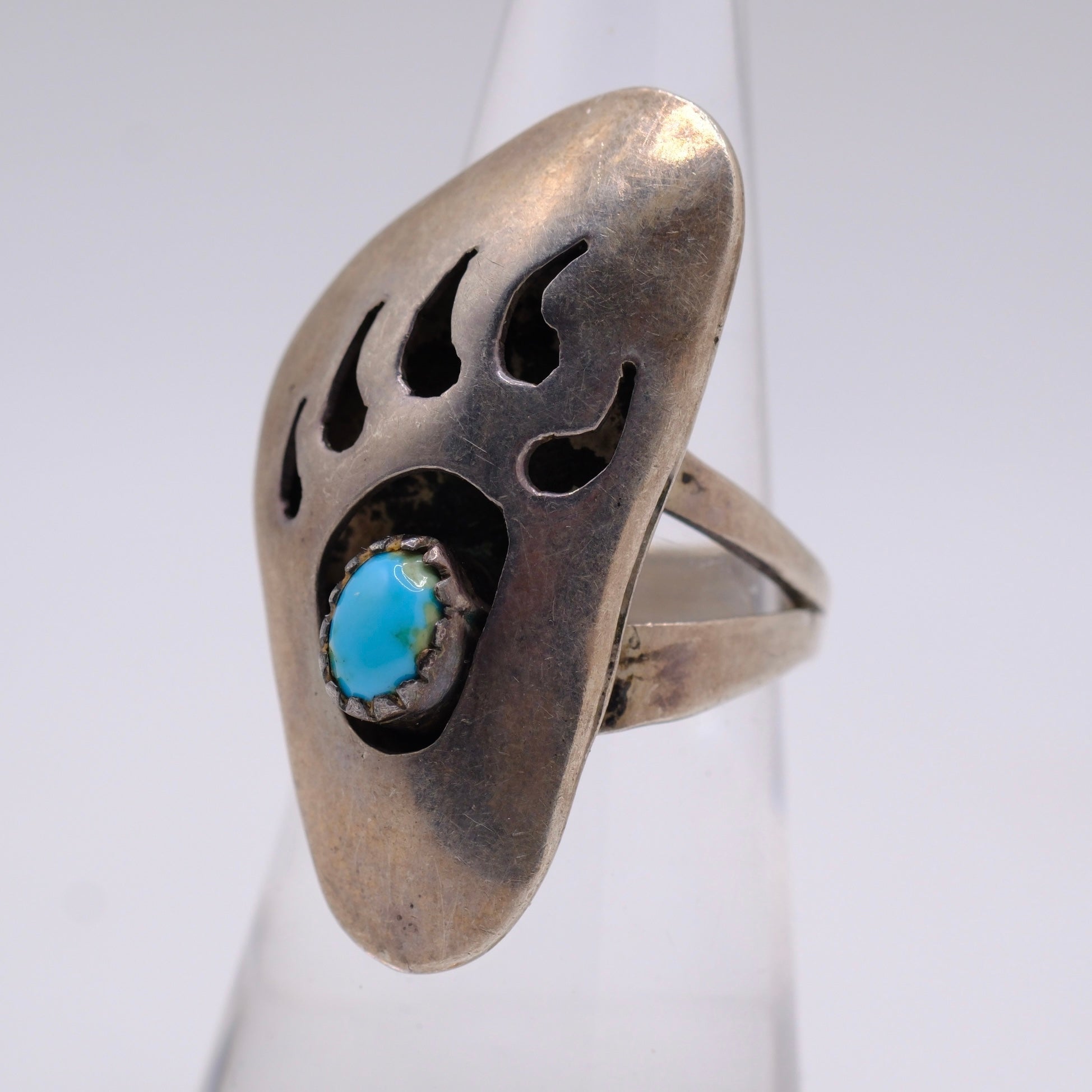 Vintage Sterling Turquoise Bear Paw Ring 5.5