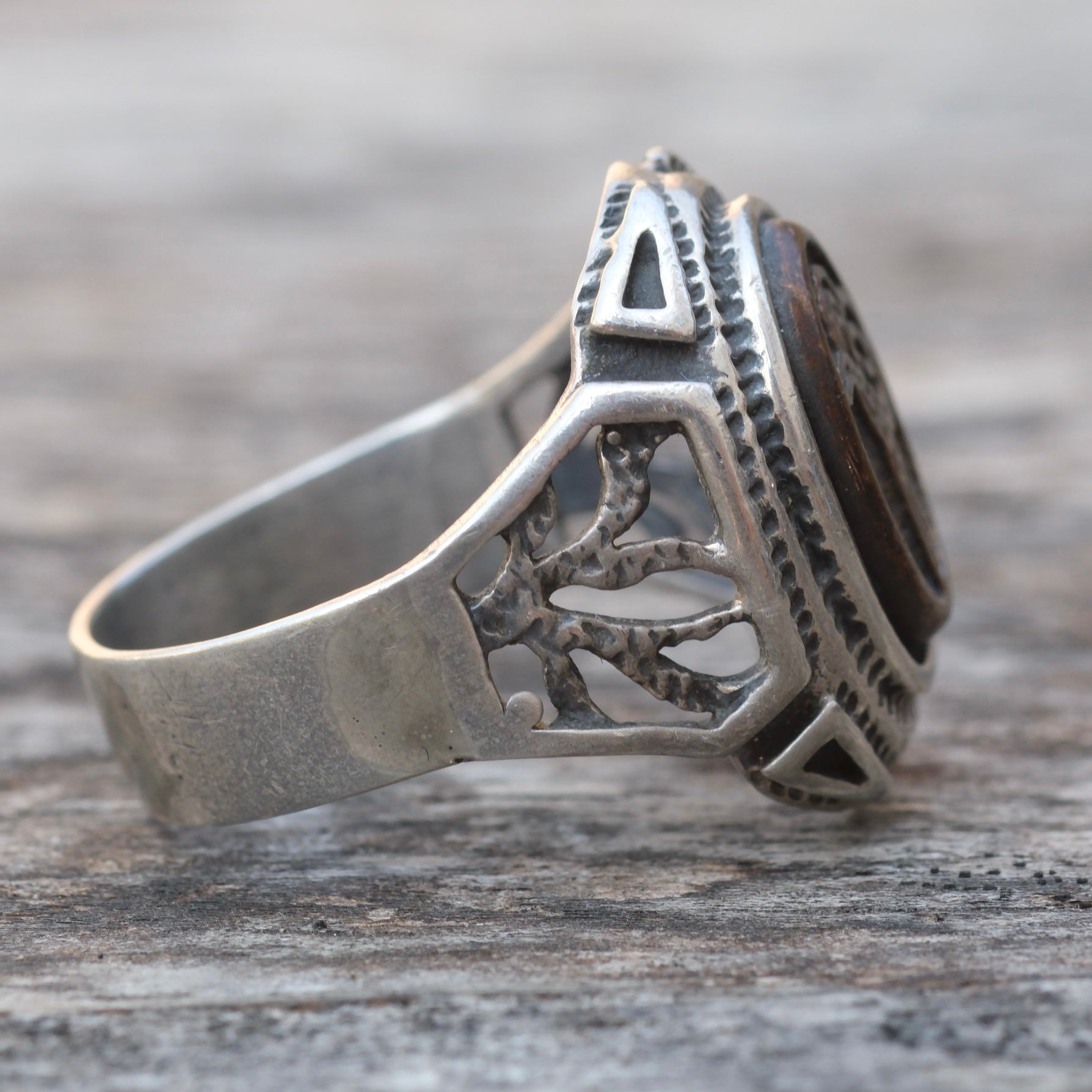 Vintage Sterling and Brass Signet Ring 9.75