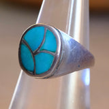 Vintage Sterling Turquoise Inlay Ring 7.75