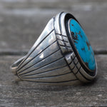 Vintage Sterling Turquoise Ribbed Band Ring 9