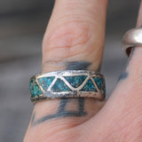 Vintage Sterling Crushed Turquoise Inlay Band 7