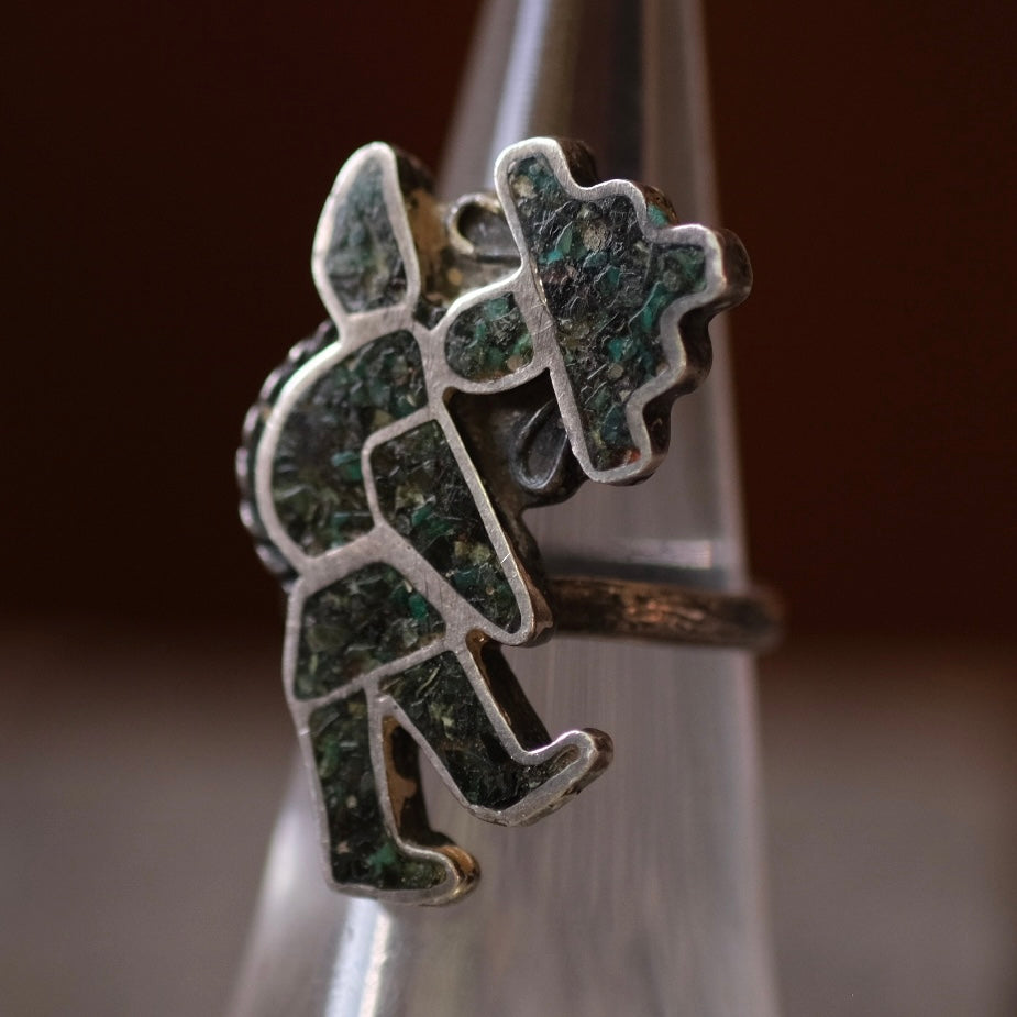 Vintage Sterling Turquoise Inlay Kachina Ring 5.75