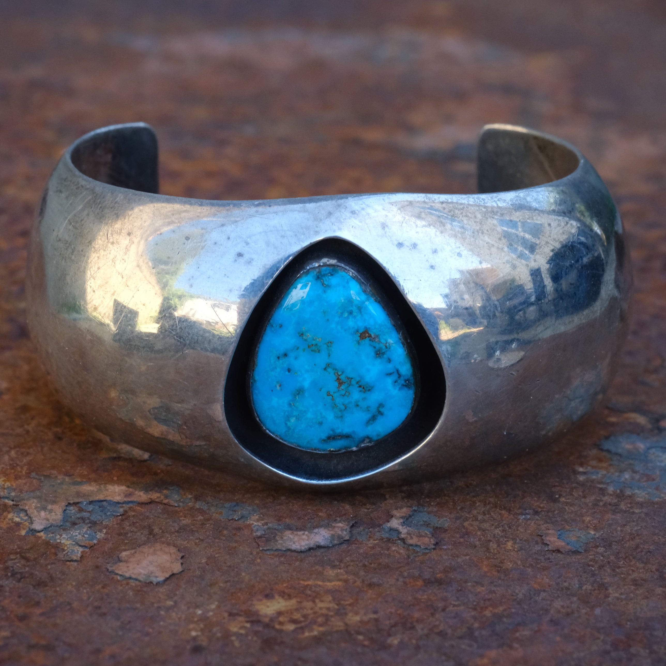 Vintage Sterling Turquoise Shadowbox Cuff Bracelet