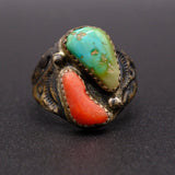 Vintage Sterling Turquoise and Coral Ring 9