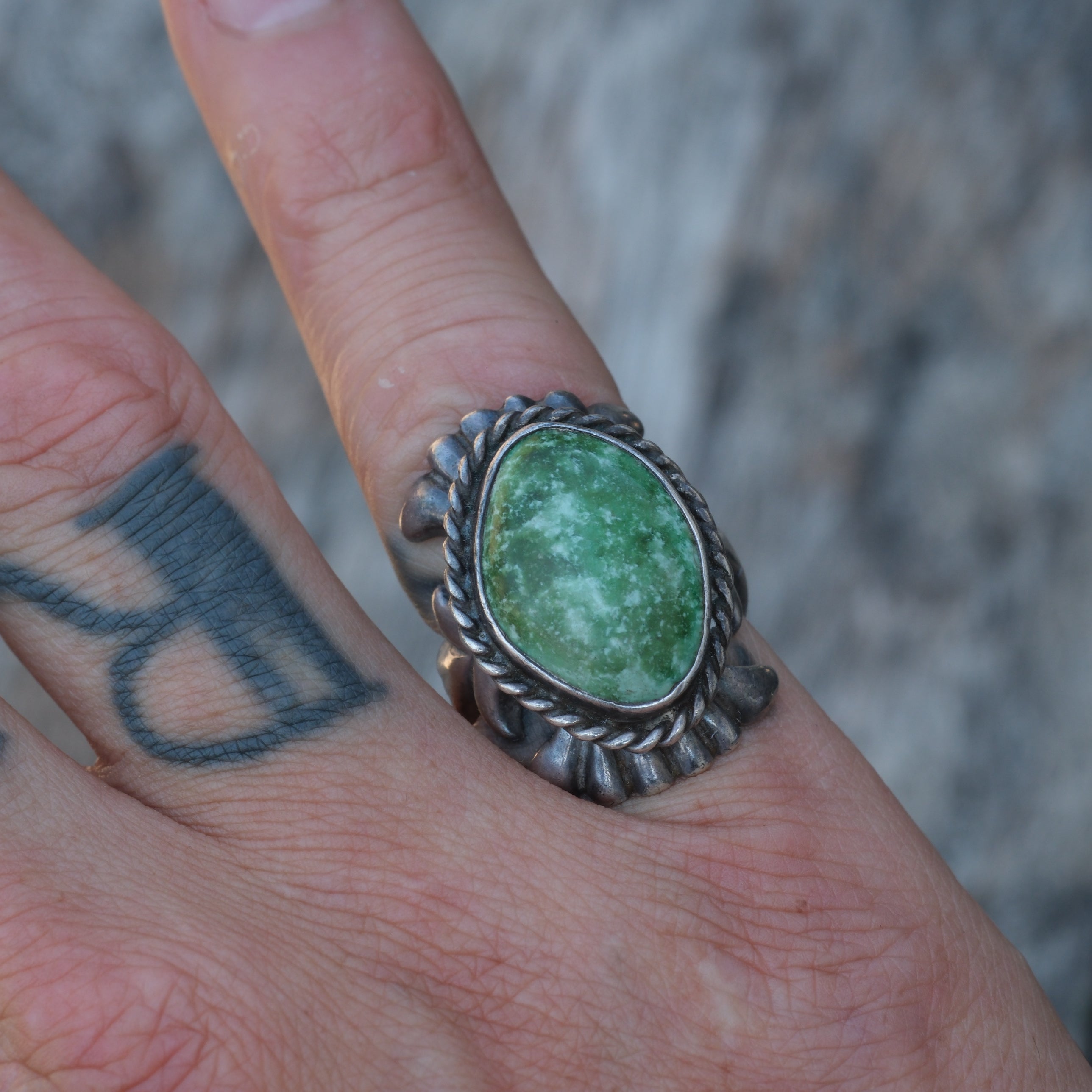 Vintage Sterling Turquoise Sandcast Ring 6