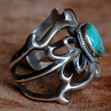 Vintage Sterling Turquoise Sandcast Cuff Bracelet 74.7 Grams