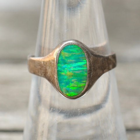 Vintage Sterling Green Opalite Ring 6.75