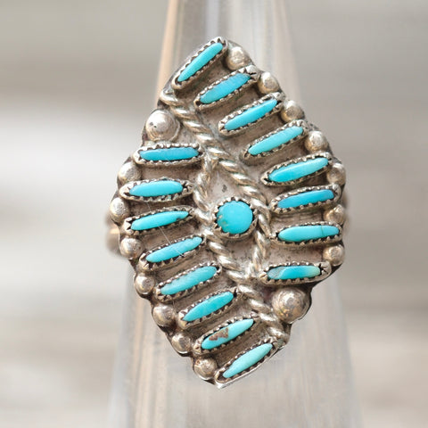Vintage Sterling Turquoise Cluster Ring 4.75