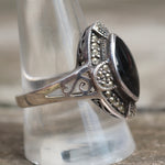 Vintage Sterling Onyx Marcasite Ring 10.75