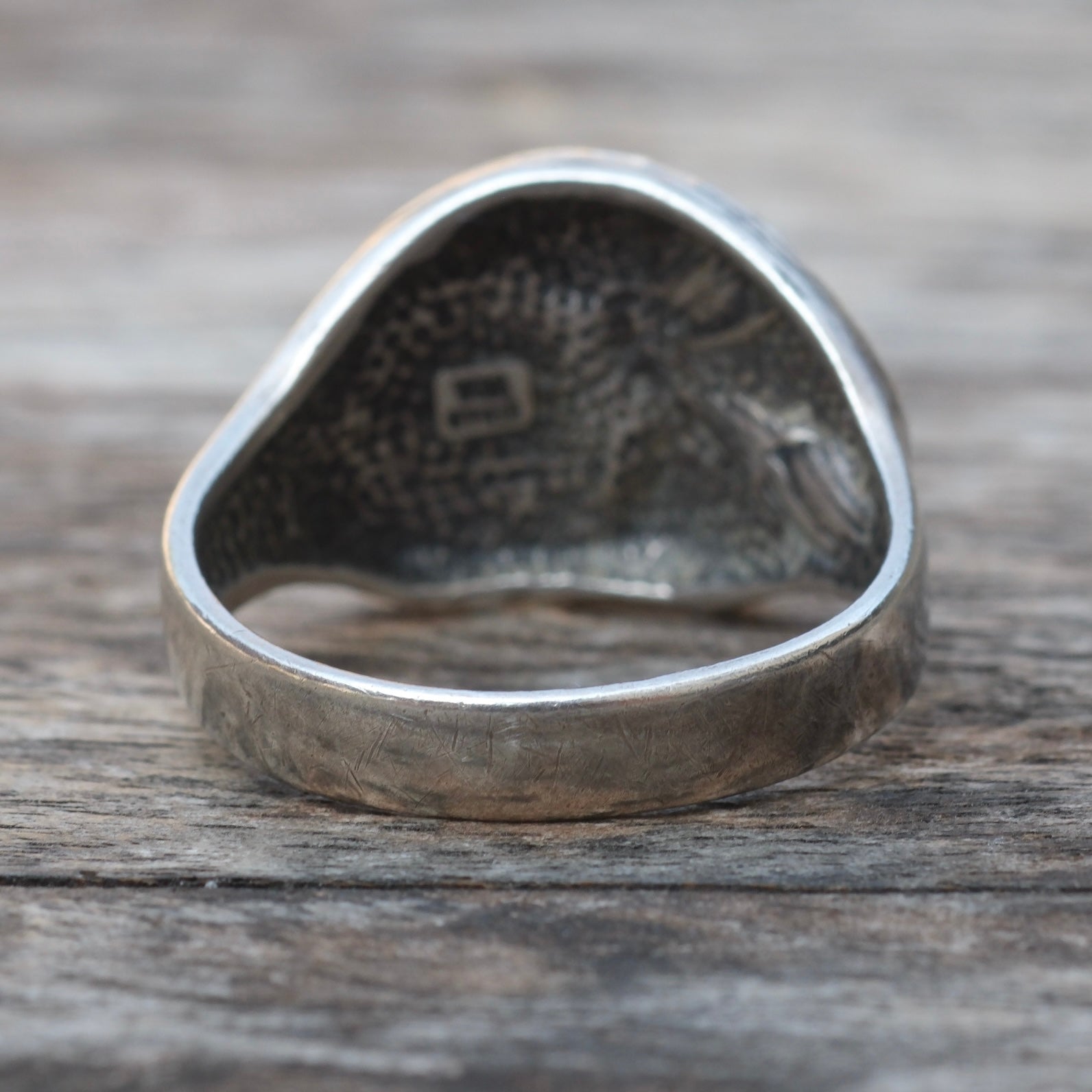 Vintage Sterling Onyx Eagle Ring 9.75