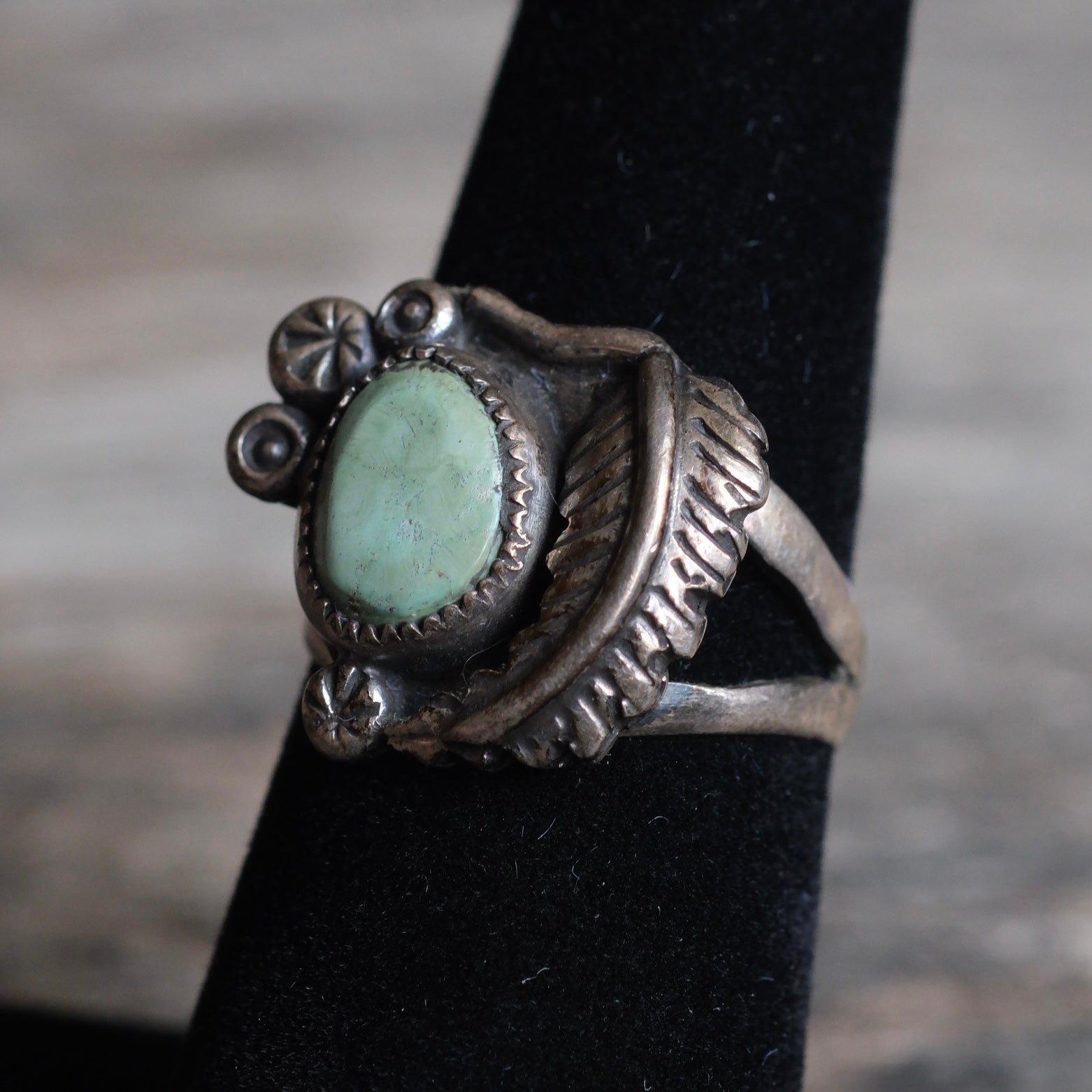 Vintage Sterling Turquoise Feather Ring 6.5