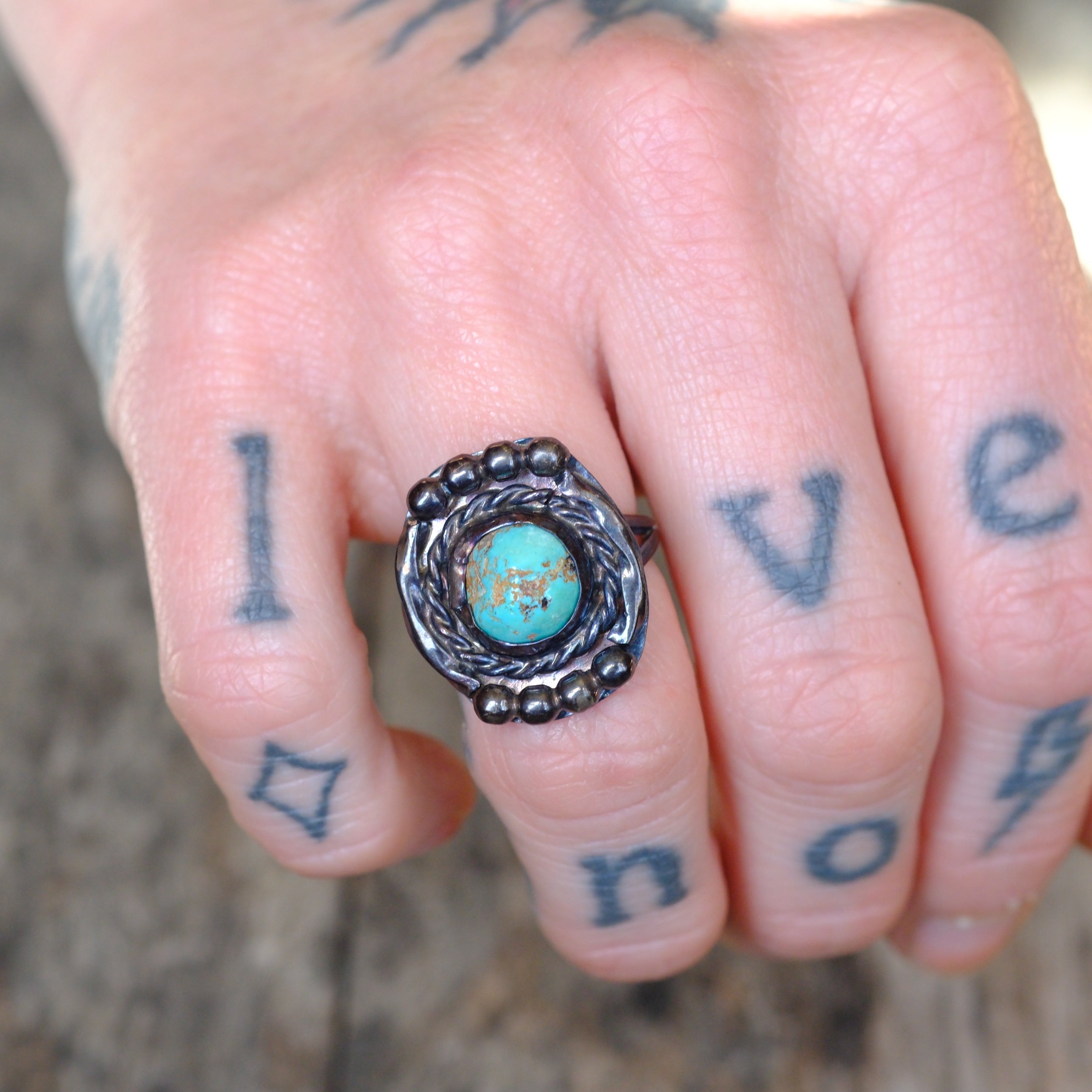 Vintage Sterling Turquoise Ring 5.75