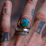 Vintage Sterling Turquoise Stamped Band Ring 9