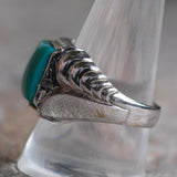 Vintage Sterling Green Stone Signet Ring 11