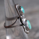 Vintage Sterling 2-Stone Turquoise Feather Ring 6