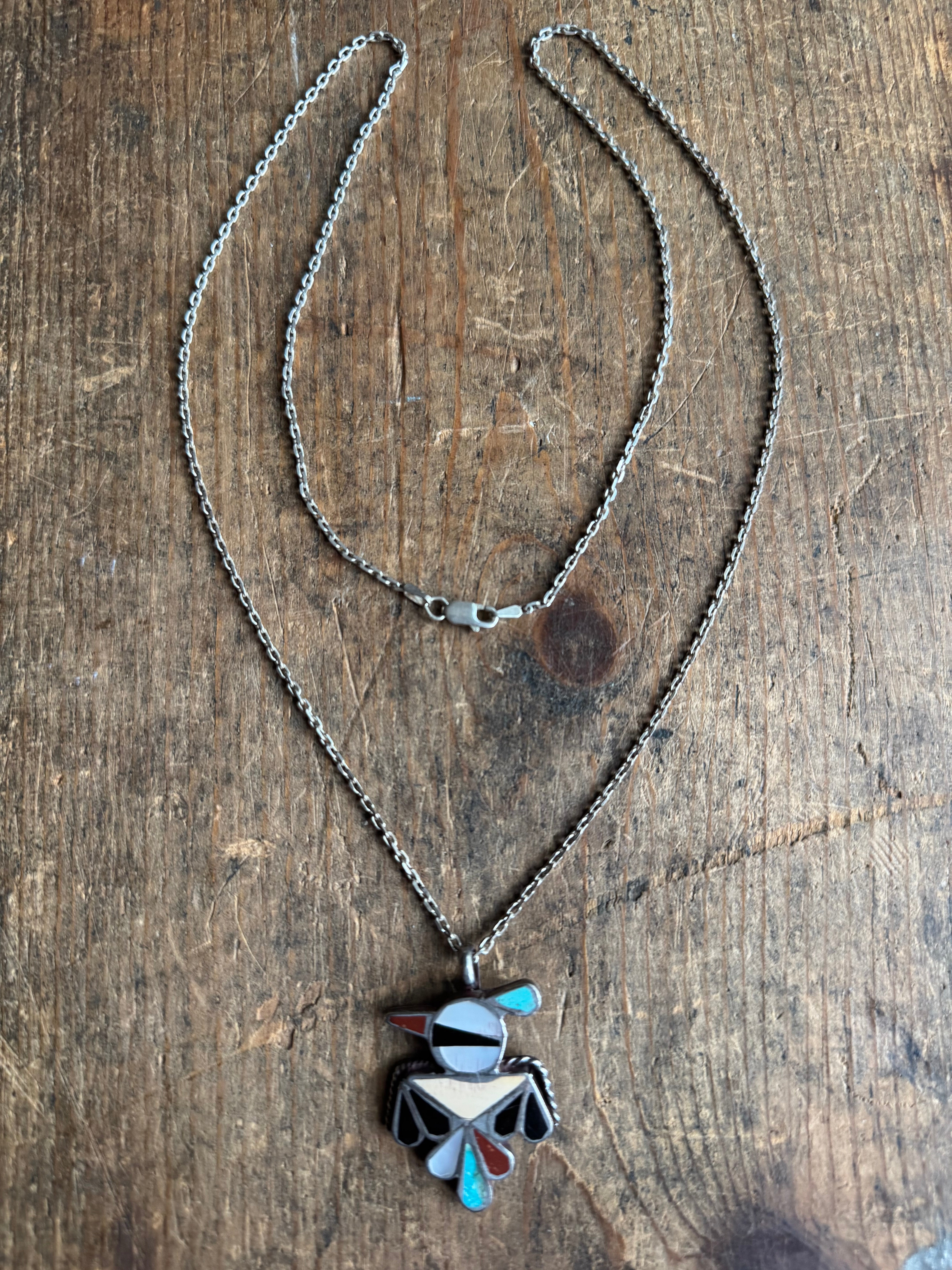 Vintage Sterling Silver Thunderbird Inlay Necklace