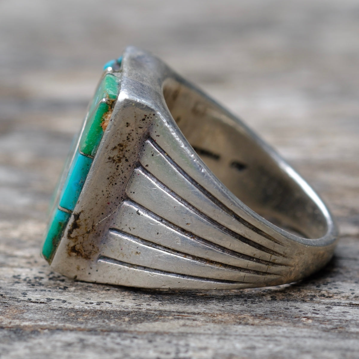 Vintage Sterling Turquoise Inlay Ring 9