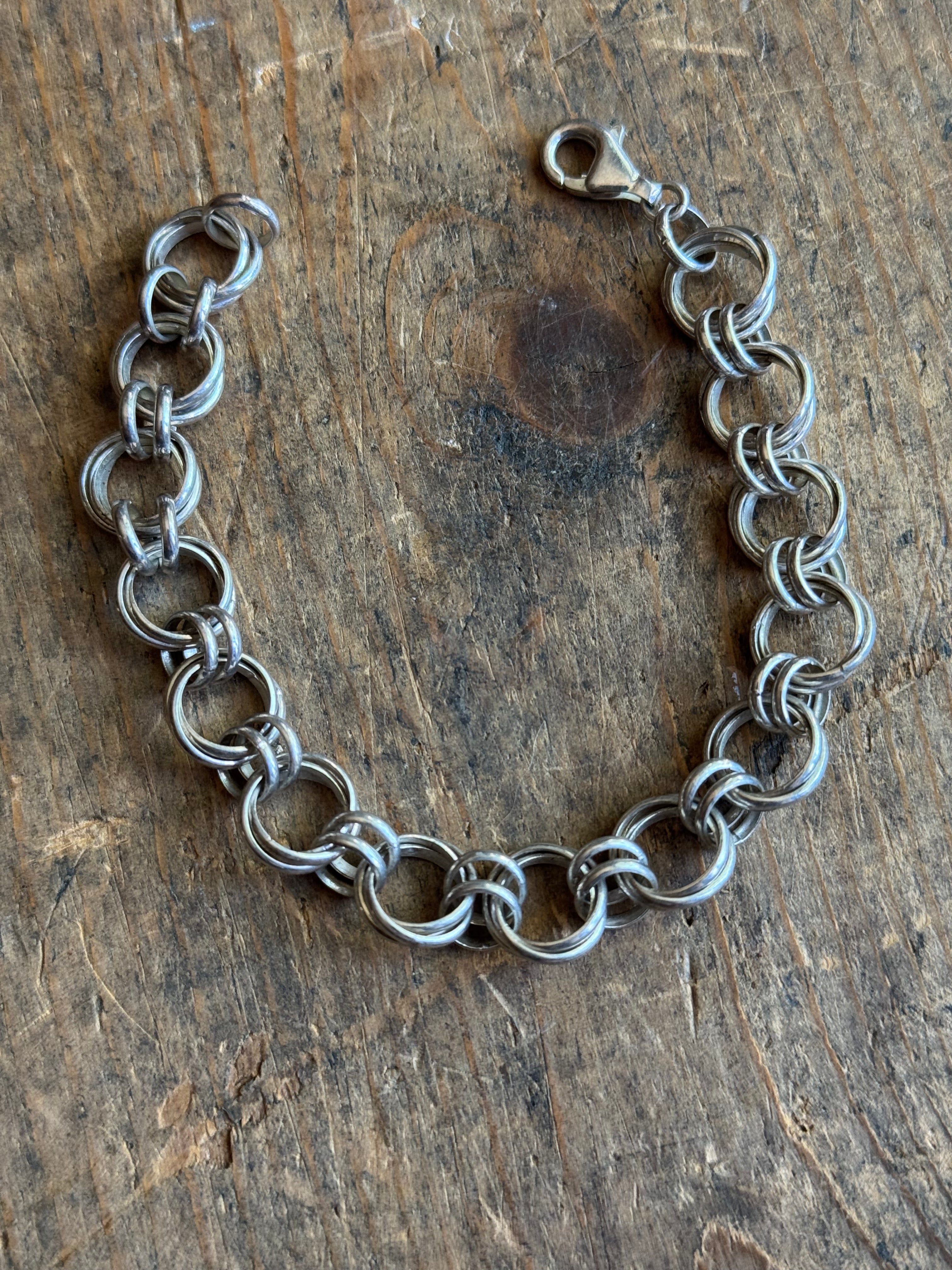Vintage Sterling Silver Double Triple Link Chain Bracelet 8"